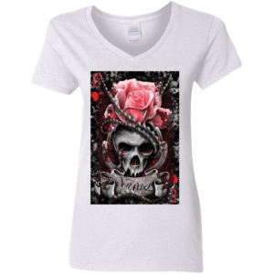 8 of Hearts Von Rebel with Red script Ladies V-Neck T-Shirt