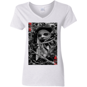 3 of Hearts Von Rebel with Red script Ladies V-Neck T-Shirt