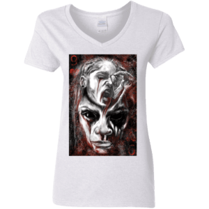 9 of Hearts Von Rebel with Red script Ladies V-Neck T-Shirt