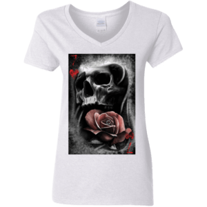 7 of Hearts Von Rebel with Red script Ladies V-Neck T-Shirt