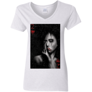 2 of Hearts Von Rebel with Red script Ladies V-Neck T-Shirt