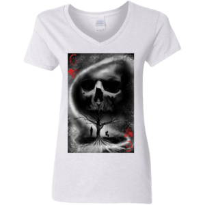 6 of Hearts Von Rebel with Red script Ladies V-Neck T-Shirt