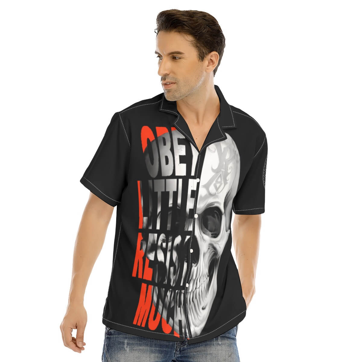 New Obey Little resist Much Von Rebel Man's Button up Shirt 1 Obey Little resist Much